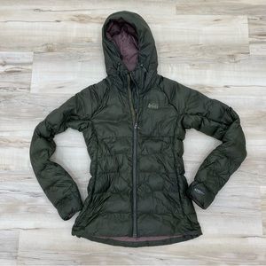 REI co-op down parka olive army green down puffer jacket coat
